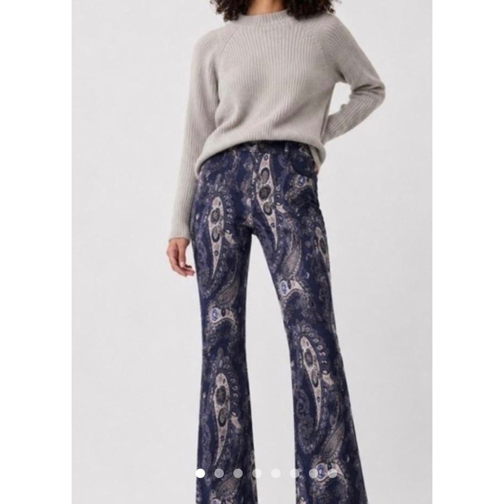 Maeve Anthropologie Paisley Wide Leg Pants Navy Blue Bohemian Women's 10 Work